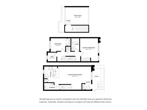 Floor plan for 2 beds, 1.5 baths, 1040 sqft